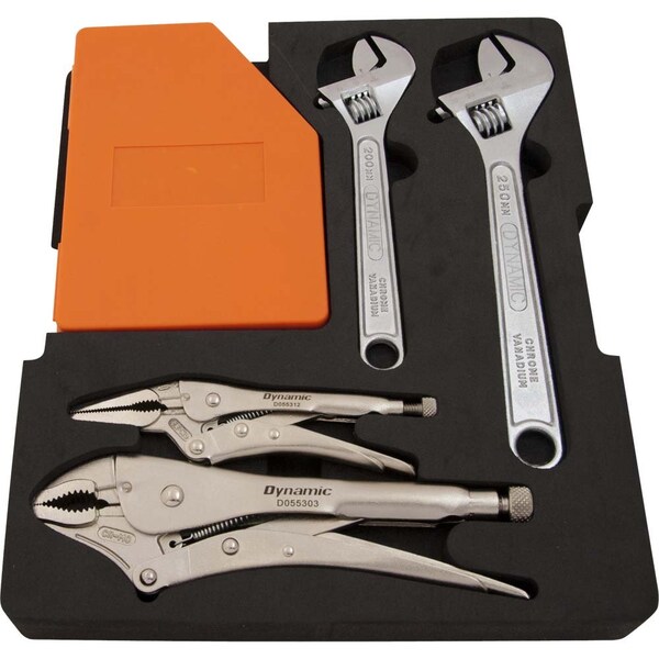 Dynamic 6Pcs Hex Key, Locking Pliers & Adjstbl Wrench Set W/ Foam Tool Orgnzr - D105104