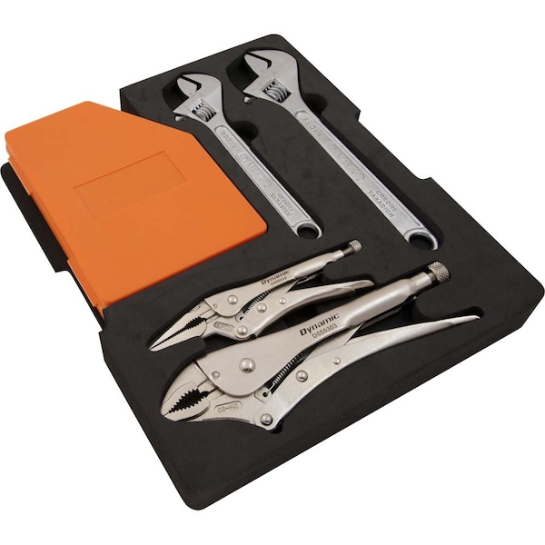 Dynamic 6Pcs Hex Key, Locking Pliers & Adjstbl Wrench Set W/ Foam Tool Orgnzr - D105104