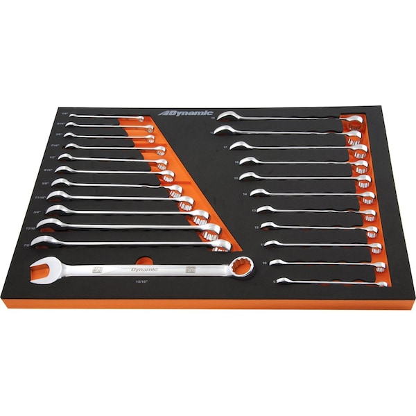 Dynamic Tools 24Pcs SAE & Metric Chrome Combo Wrench Set W/ Foam Tool Orgnzr - D096004-FT5T