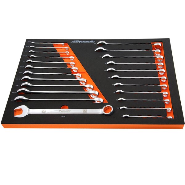 Dynamic Tools 24Pcs SAE & Metric Chrome Combo Wrench Set W/ Foam Tool Orgnzr - D096004-FT5T