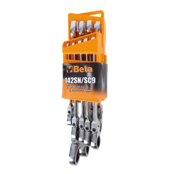 Beta Set of 9 Swivel-end Ratcheting Combination Wrenches with Holder, 8mm-19mm - 001420259