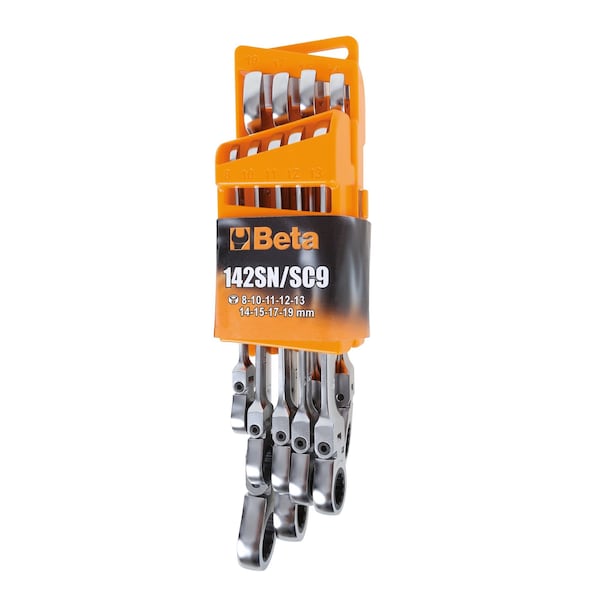 Beta Set of 9 Swivel-end Ratcheting Combination Wrenches with Holder, 8mm-19mm - 001420259