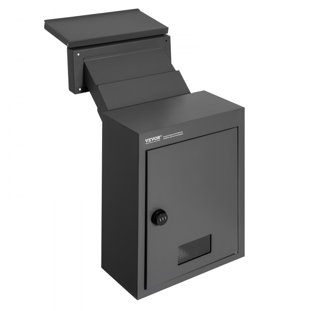 VEVOR Through The Wall Drop Box, Heavy Duty Steel Through the Wall Mailbox with 2.8-7.9" 13" Combination Lock, 12.5x6.3x16.9" Mail Drop Box, Black - CQXBX1256316TJ1FSV0