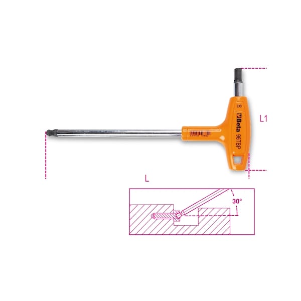 Beta 96TBP Ball End Hex Key Allen Wrench with High Torque T-Handle, Metric 4mm - 000960687