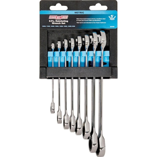 Channellock Metric 12-Point Ratcheting Combination Wrench Set 8-Piece - 397555