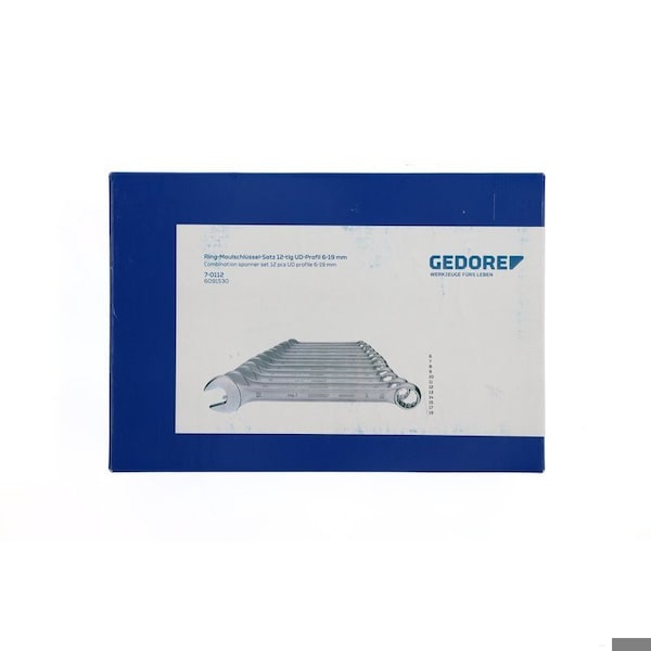 Gedore Combination Wrench Set, 12 pcs., 6-19mm, Finish: Chrome plated - 7-0112