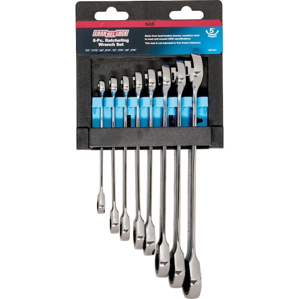 Channellock Standard 12-Point Ratcheting Combination Wrench Set 8-Piece - 397547