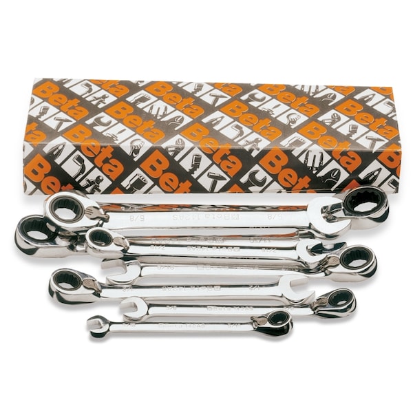 Beta 142 Series Set of 8 12-Point Reversible Ratcheting Combination Wrenches, SAE, 5/16 in-3/4 in - 001420330