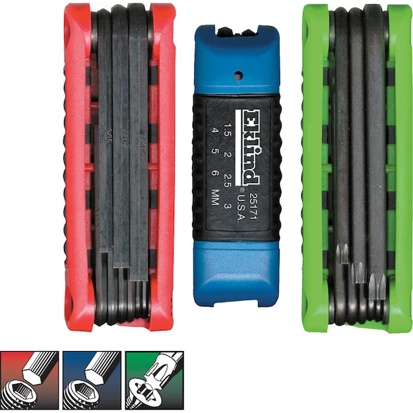 Eklind 3 Piece Metric/SAE Fold-Up Hex Key Set, 25024 - 25024