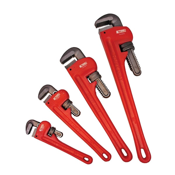 K-Tool International 8", 10", 14", 18" L Cast Iron Pipe Wrench Set, 4PCS - KTI-49000