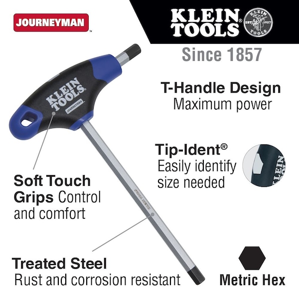 Klein Tools Metric T-Handle Hex Key, 5 mm Tip Size - JTH6M5