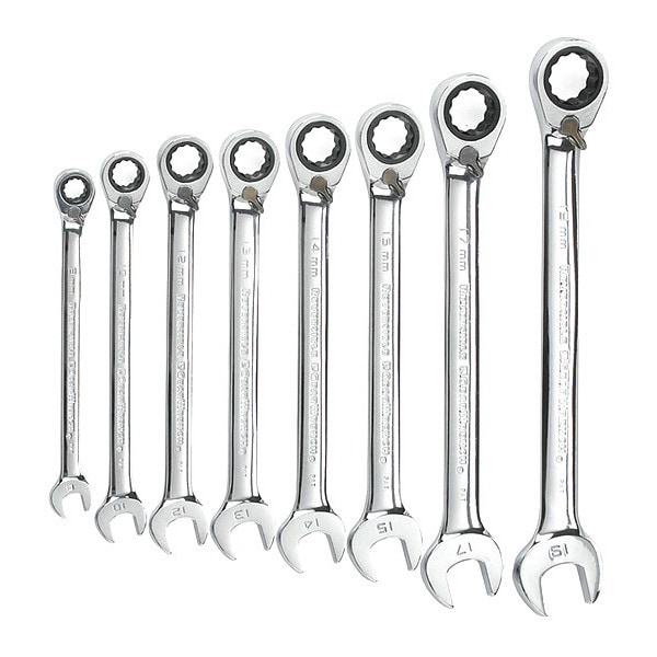 Gearwrench 8 Piece 72-Tooth 12 Point Reversible Ratcheting Combination Metric Wrench Set - 9543