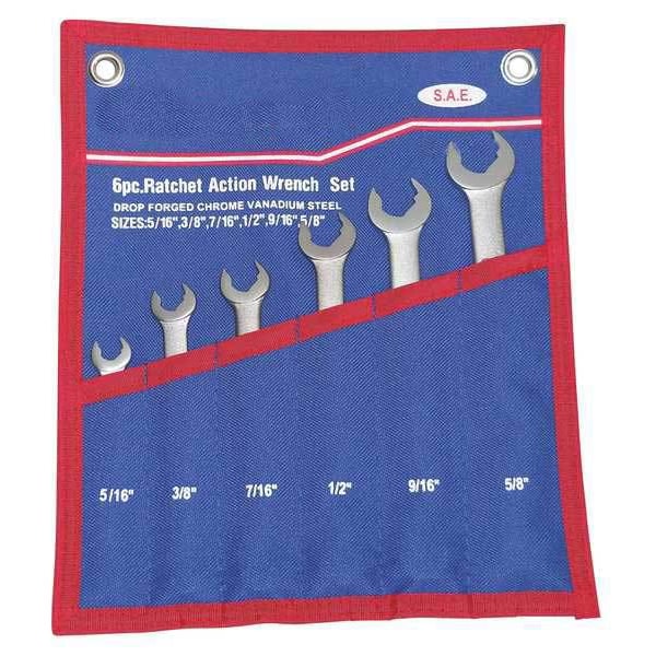 Westward Combo Wrench Set, Ratchet OE, 5/16-5/8, 6Pc - 4YR26