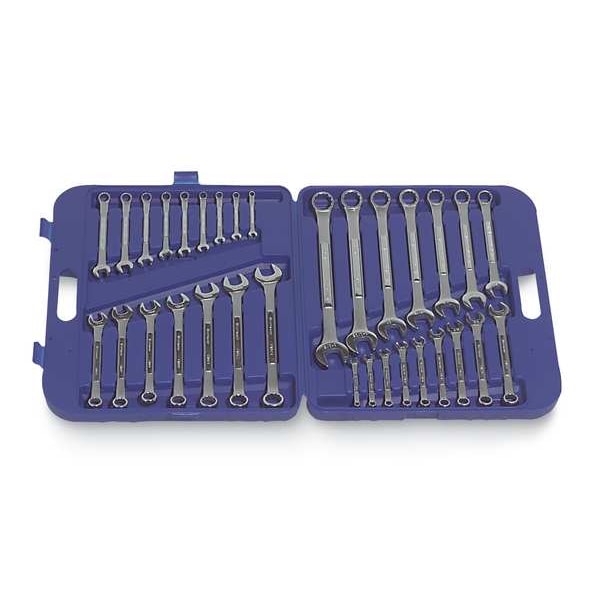 Westward Combo Wrench Set, 1/4-1-1/8in, 7-24mm, 32Pc, Finish: Chrome - 4YR25