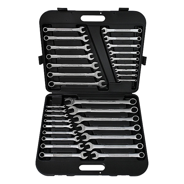 Westward Combo Wrench Set, 1/4-1-1/8in, 7-24mm, 32Pc, Finish: Chrome - 4YR25