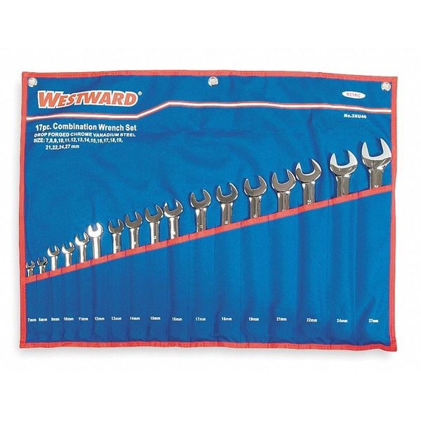 Westward Combo Wrench Set, Full Polish, 7-27mm, 17Pc - 3XU46