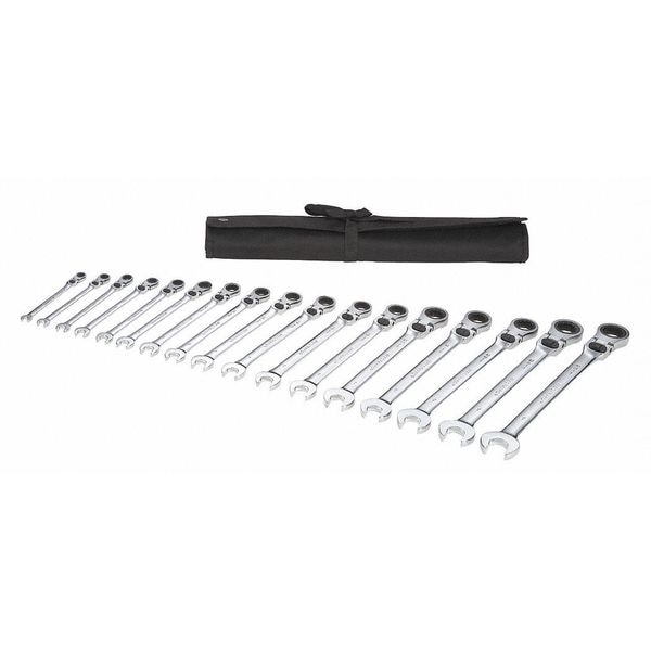 Westward Ratcheting Wrench Set, Metric, 17 pcs. - 54DG29