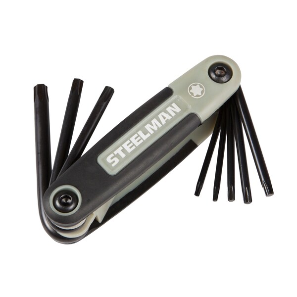 Steelman 3-Piece Folding Hex Key Set; Includes 9-Standard (SAE")/8-Metric (MM), and 8-Torx (T) Sizes - 41928