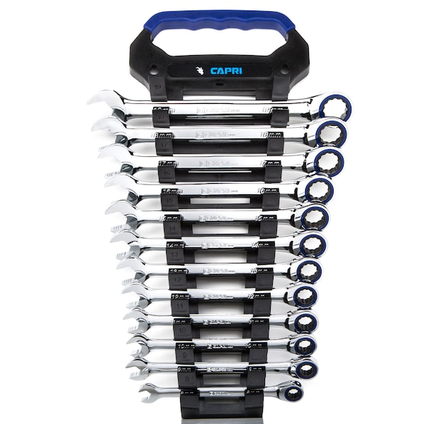 Capri Tools 100-Tooth Metric Ratcheting Combination Wrench Set, 12 pcs with Rack - CP11500RK