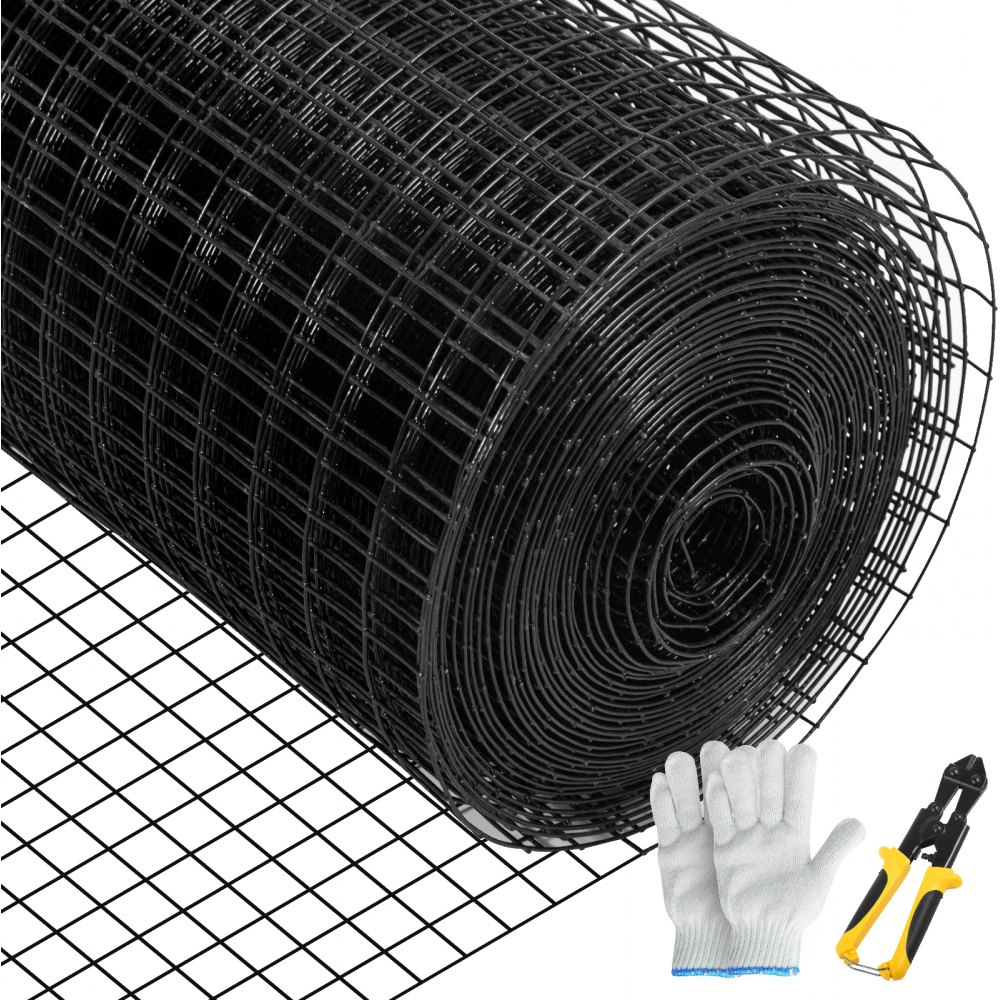 VEVOR Hardware Cloth, 48" x 50' & 1"x1" Mesh Size, Galvanized Steel Vinyl Coated 16 Gauge Chicken Wire Fencing w/A Cutting Plier & A Pair of Fabric Gloves, for Garden Fencing & Pet Enclosures, Black - YXHJWHSBDDWC4TJ89V0