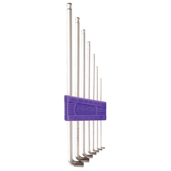 Eight Tool SHORT ARM TAPER HEAD HEX KEY L-HANDLE EXTRA LONG SET, 7PC 1.5-6MM SLVR - TTS-7