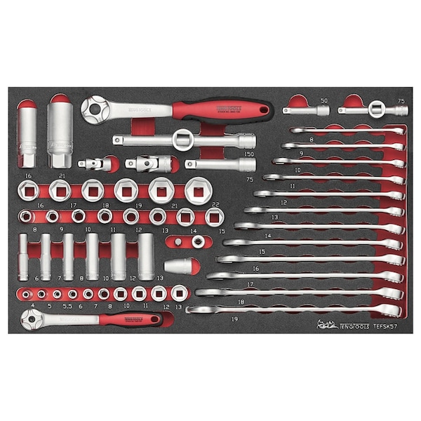 Teng Tools 57 Piece 1/4 & 3/8" Combination Wrench, Regular/Deep S - TEFSK57