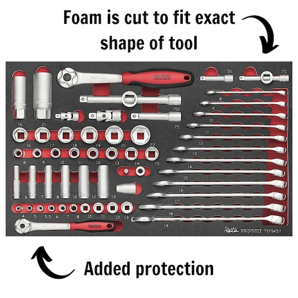 Teng Tools 57 Piece 1/4 & 3/8" Combination Wrench, Regular/Deep S - TEFSK57