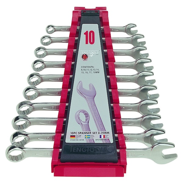 Teng Tools 10 Piece 12 Point Metric Combination Wrench Set (8MM - 19MM) - 6510A - TEN-O-6510A