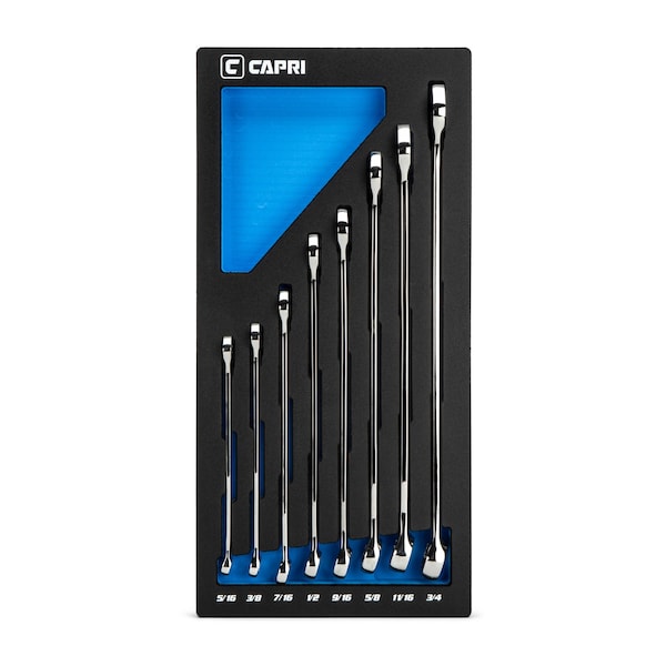 Capri Tools WaveDrive Pro Combination Wrench Set, 5/16 to 3/4 in., SAE, 8-Piece with The Mechanic's Tray - CP11750-8ST