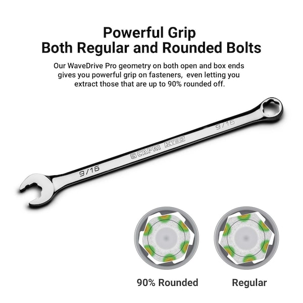 Capri Tools WaveDrive Pro Combination Wrench Set, 5/16 to 3/4 in., SAE, 8-Piece with The Mechanic's Tray - CP11750-8ST