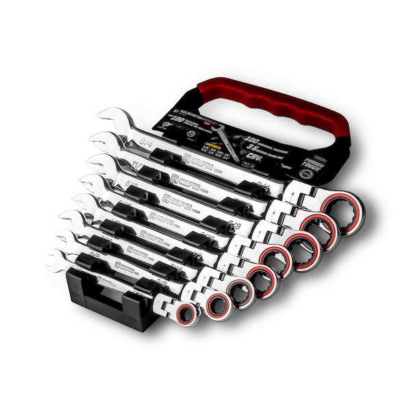 Capri Tools 100-Tooth Flex-Head Ratcheting Combination Wrench Set, SAE, 8 pcs - 11680RK