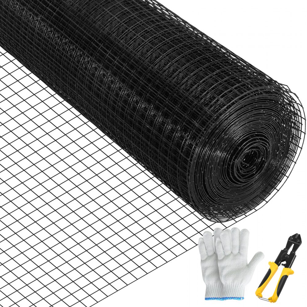 VEVOR Hardware Cloth, 24" x 100' & 1"x1" Mesh Size, Galvanized Steel Vinyl Coated 16 Gauge Chicken Wire Fencing w/A Cutting Plier & A Pair of Fabric Gloves, for Garden Fencing & Pet Enclosures, Black - YXHJWHSBDDWC2JLKLV0