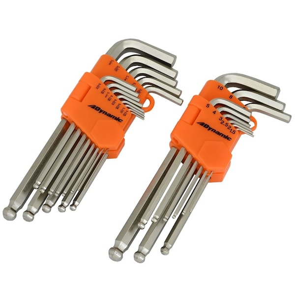 Dynamic 22Pcs SAE & Metric Ball End Long Hex Key Set, 3/64"-3/8" & 1.5mm-10mm - D043212