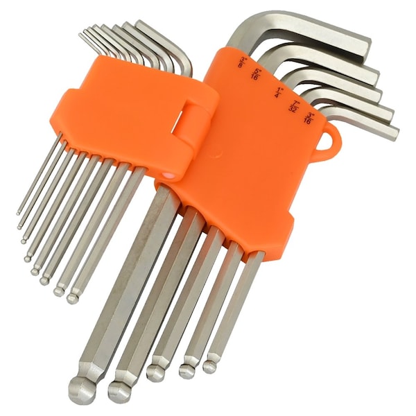 Dynamic 22Pcs SAE & Metric Ball End Long Hex Key Set, 3/64"-3/8" & 1.5mm-10mm - D043212