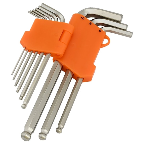 Dynamic 22Pcs SAE & Metric Ball End Long Hex Key Set, 3/64"-3/8" & 1.5mm-10mm - D043212