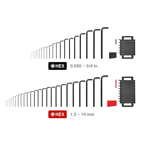 Tekton Ball End and Flat End Hex L-Key Set with Holder and Rack, 43-Piece (0.050-3/4 in., 1.3-19 mm) - KLX99301