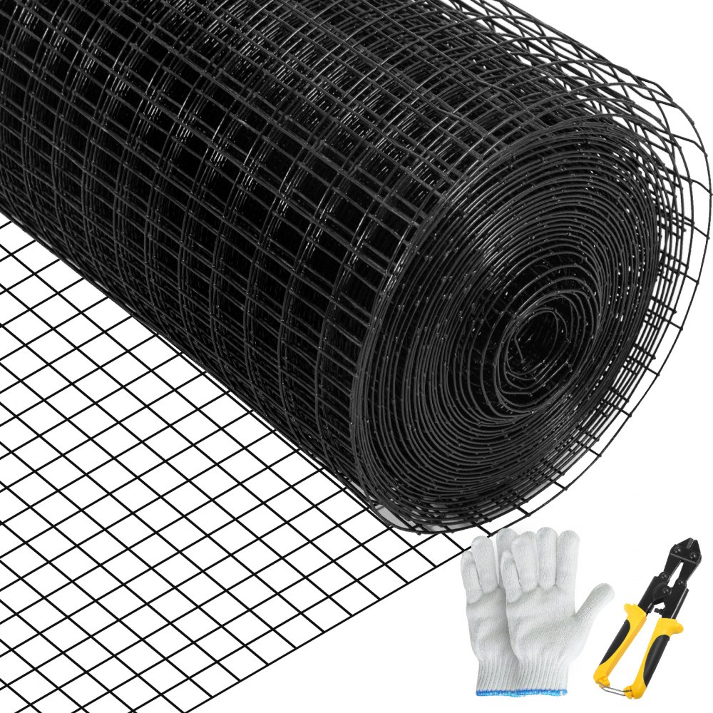 VEVOR Hardware Cloth, 36" x 50' & 1"x1" Mesh Size, Galvanized Steel Vinyl Coated 16 Gauge Chicken Wire Fencing w/A Cutting Plier & A Pair of Fabric Gloves, for Garden Fencing & Pet Enclosures, Black - YXHJWHSBDDWC3WKULV0
