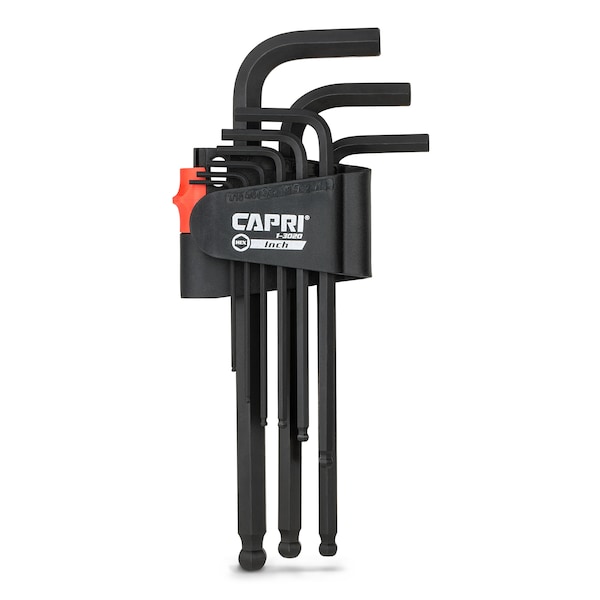 Capri Tools S2 Steel SAE Long Arm Ballpoint End Hex Key Wrench Set, 9 pcs - 1-3020