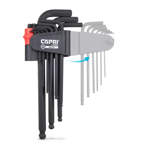 Capri Tools S2 Steel SAE Long Arm Ballpoint End Hex Key Wrench Set, 9 pcs - 1-3020