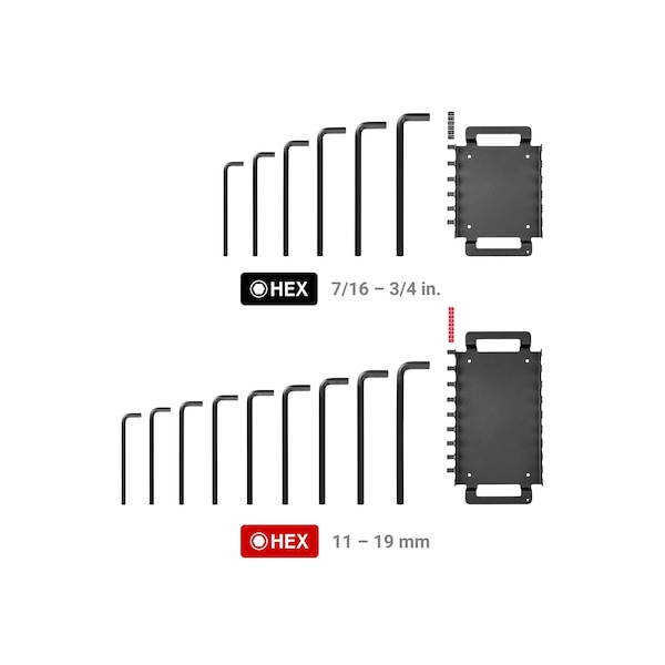 Tekton Flat End Hex L-Key Set with Rack, 15-Piece 7/16-3/4 in., 11-19 mm - KLX92301