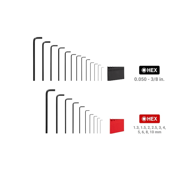 Tekton Flat End Hex L-Key Set with Holder, 23-Piece 0.050-3/8 in., 1.3-10 mm - KLX91305