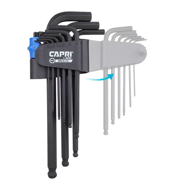 Capri Tools S2 Steel Metric/SAE Long Arm Ballpoint End Hex Key Set, 18 pcs - CP130MS