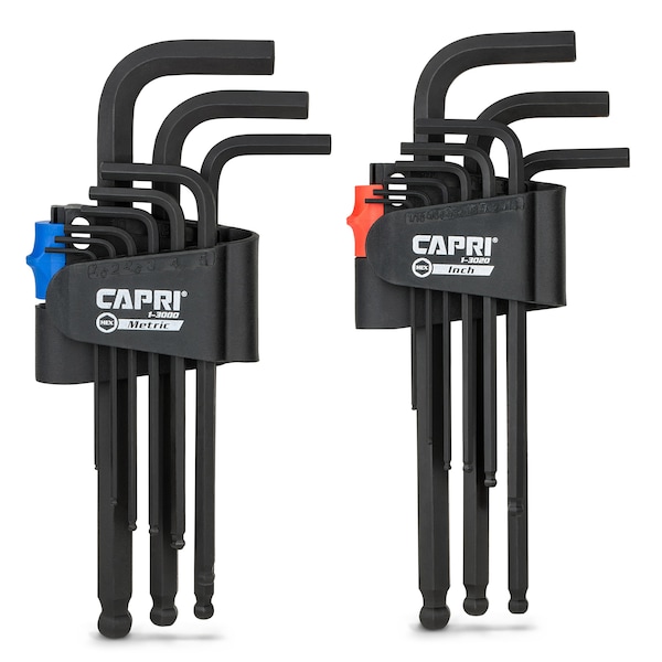 Capri Tools S2 Steel Metric/SAE Long Arm Ballpoint End Hex Key Set, 18 pcs - CP130MS