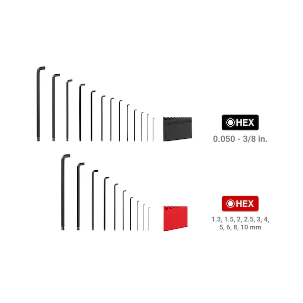 Tekton Short Arm Ball End Hex L-Key Set with Holder, 23-Piece 0.050-3/8 in., 1.3-10 mm - KLX91313