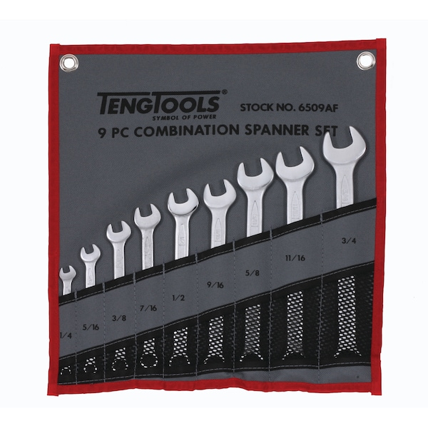 Teng Tools 6509AF - 9 Piece SAE Combination Spanner Set 1/4 to 3/4 In - 6509AF