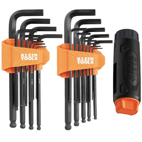 Klein Tools Long Ball-End Hex Key Set with Handle, SAE and Metric, 22-Piece - BLS22H