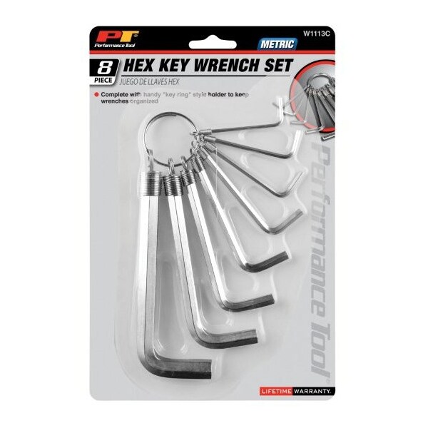 Performance Tool 8-Pc Hd Metric Hex Key Wrench Set Hex Key Set, W1113C - W1113C