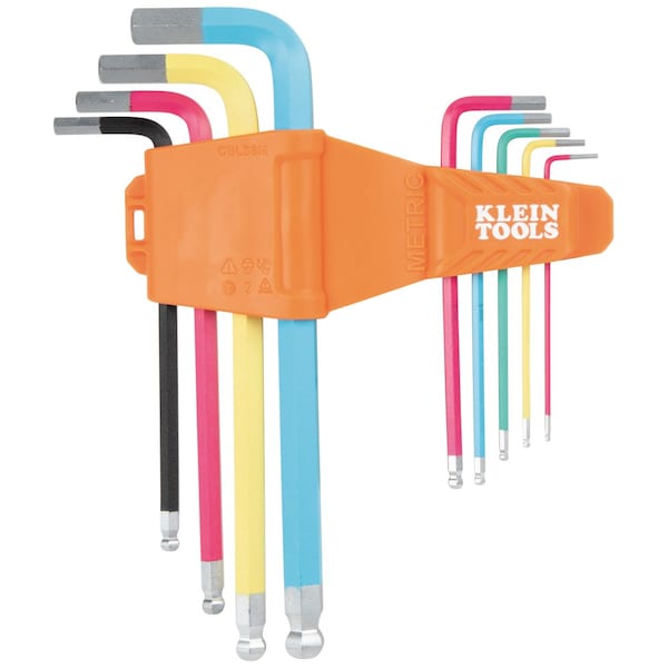 Klein Tools Powder Coated Long Ball-End Hex Key Set, Metric, 9-Piece - CBLS9M