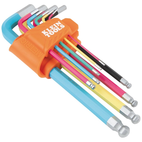 Klein Tools Powder Coated Long Ball-End Hex Key Set, Metric, 9-Piece - CBLS9M