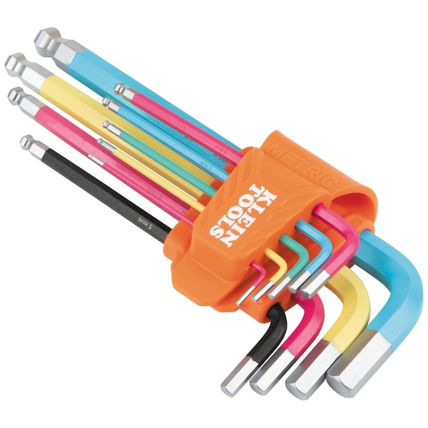 Klein Tools Powder Coated Long Ball-End Hex Key Set, Metric, 9-Piece - CBLS9M